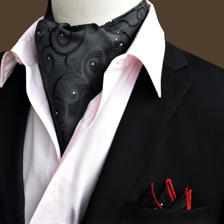 Ensemble de 2 mouchoirs de poche et cravate à motif cachemire floral noir de luxe