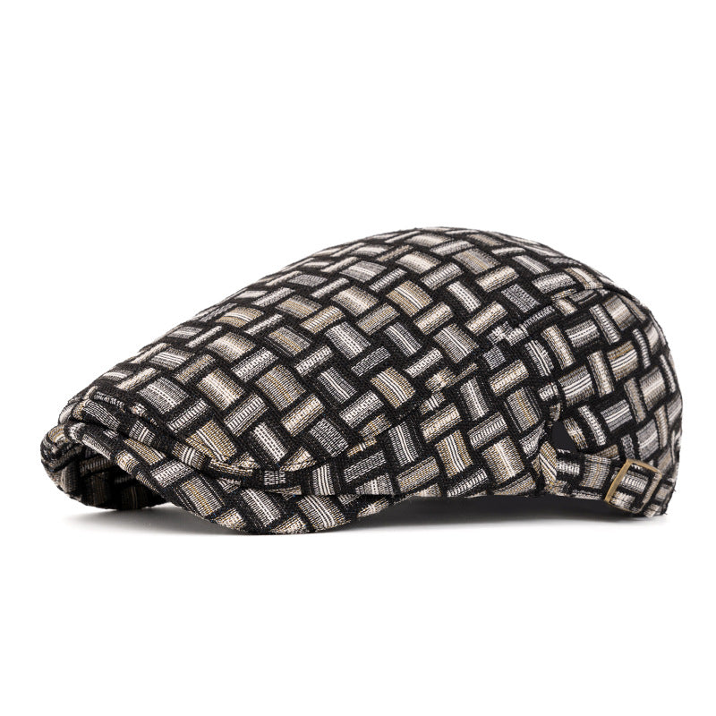 Béret artistique rétro en jacquard coloré à carreaux - Boucle de bord - Noir - Réglable (22 1/2"-24") - image 14