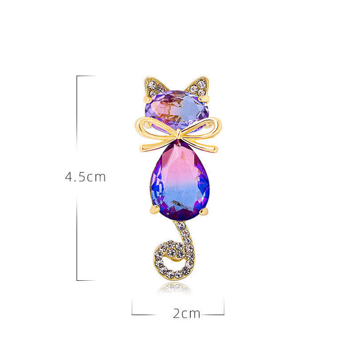 Broche en strass pour femme en forme de chaton mignon