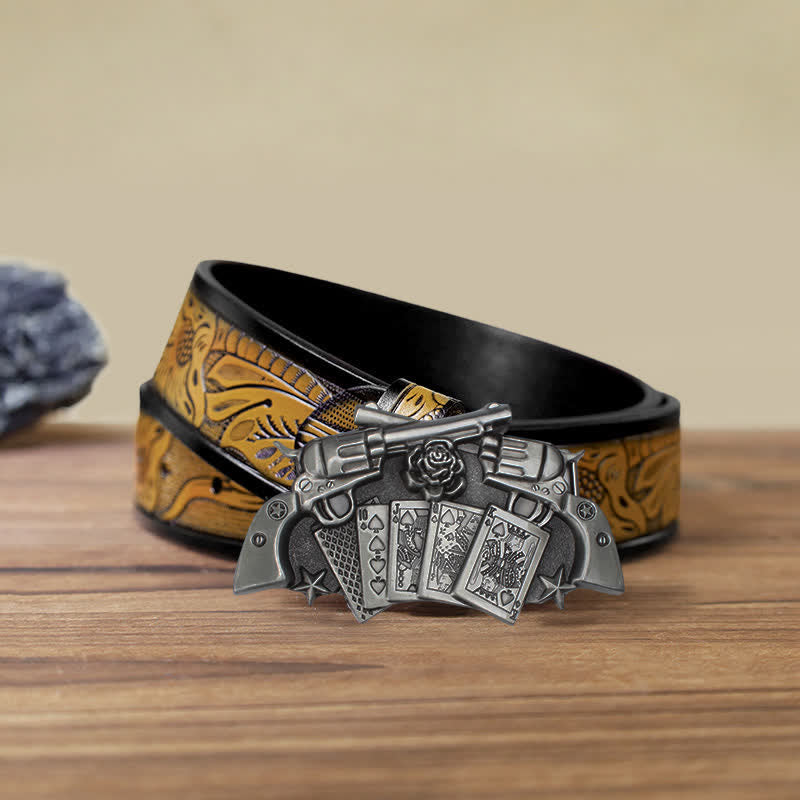 Ceinture en cuir à boucle double pistolet poker pour homme