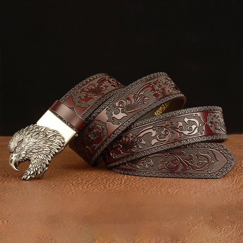 Ceinture en cuir à tête d'aigle tridimensionnelle pour homme