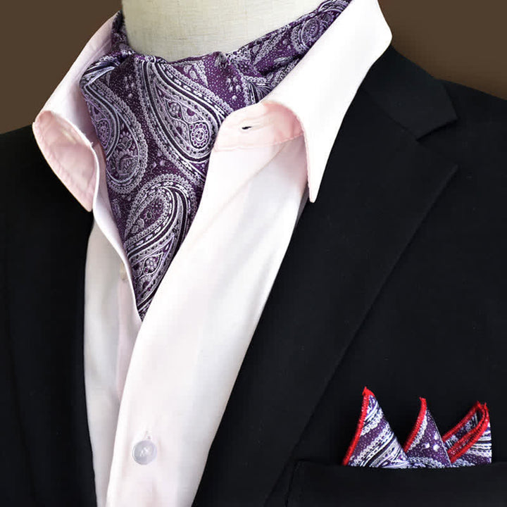 Ensemble de 2 mouchoirs de poche et cravates à motif cachemire floral violet foncé de luxe