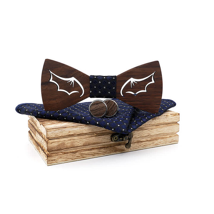 Lot de 3 nœuds papillon en bois avec ailes de démon pour homme