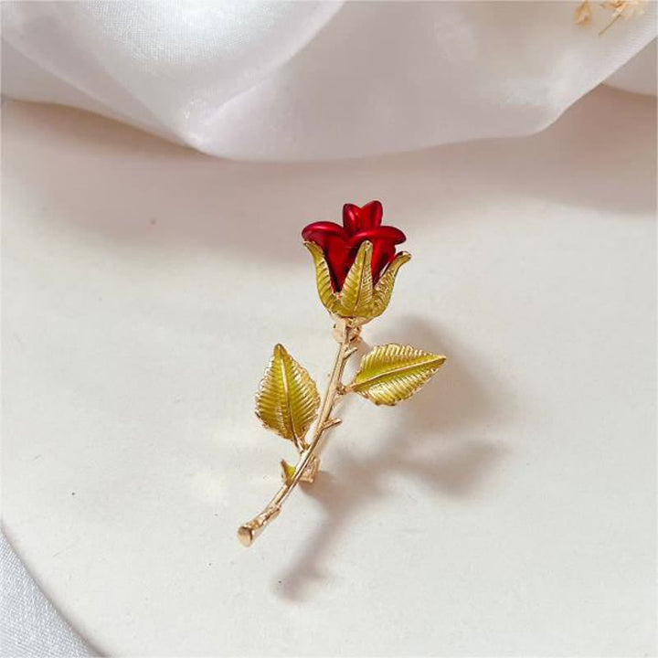 Broche exquise pour femme avec tige et rose