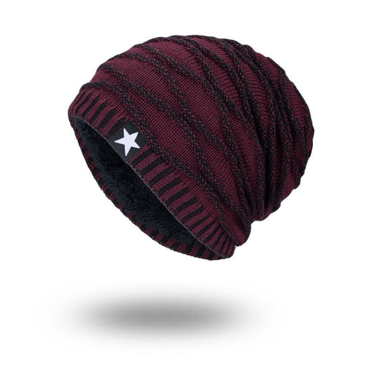 Bonnet tricoté cinq étoiles doublé polaire