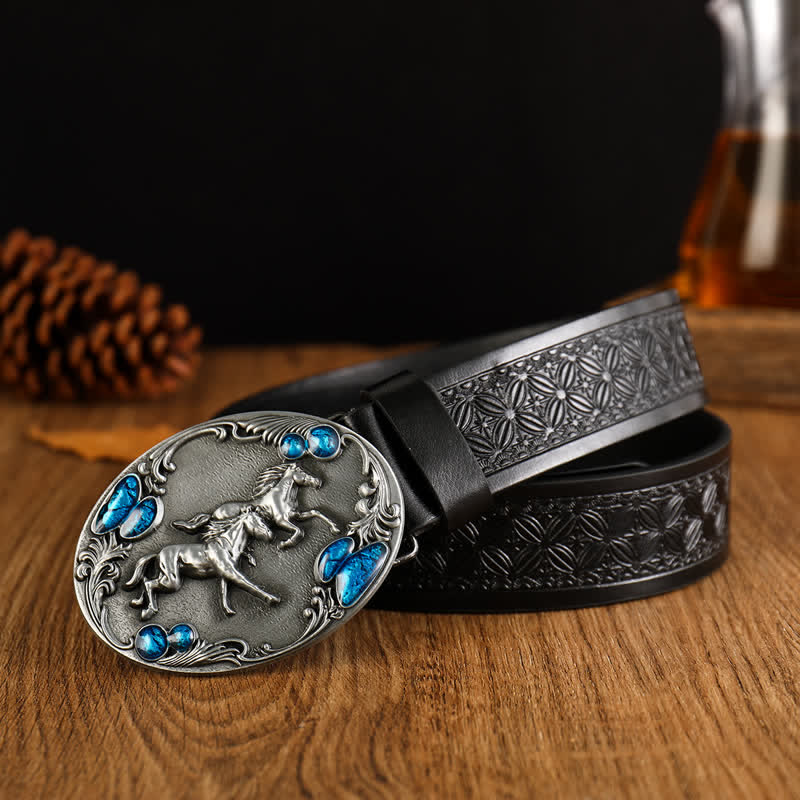 Ceinture en cuir synthétique avec pierres précieuses et doubles chevaux pour homme