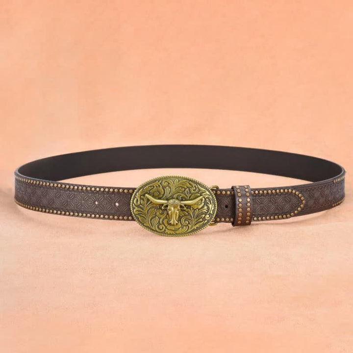 Ceinture en cuir gaufré à rivets tête de taureau pour homme