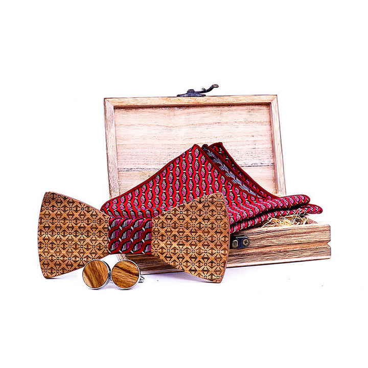 Lot de 3 nœuds papillon en bois pour homme avec flocons de neige de Noël