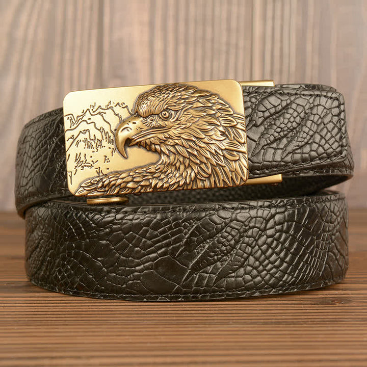 Ceinture en cuir pour homme avec motif crocodile et aigle sculpté