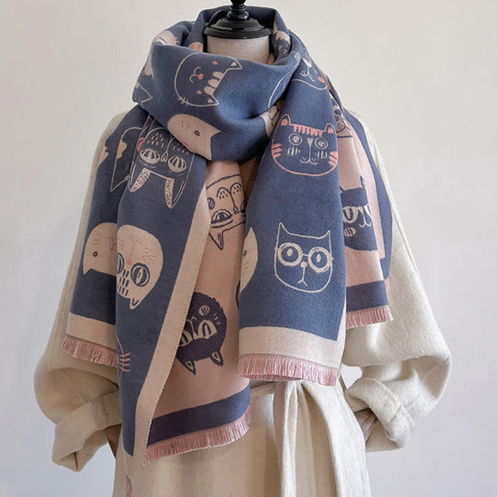 Écharpe épaisse élégante à motif de chat de dessin animé pour femme