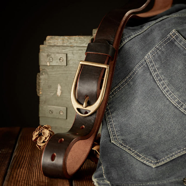 Ceinture en cuir robuste avec boucle en cuivre pour homme