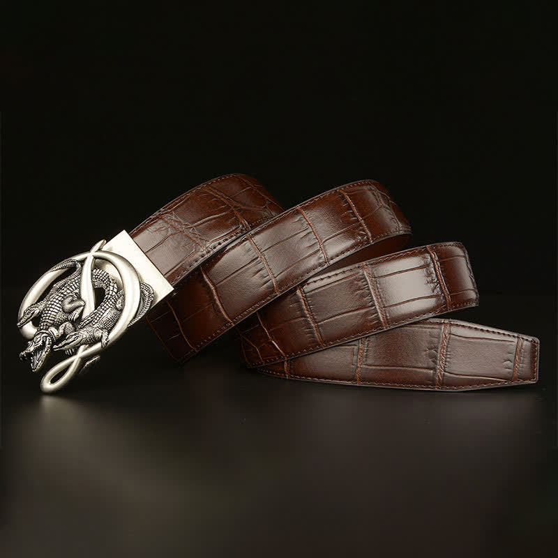 Ceinture en cuir à motif alligator avec boucle en crocodile pour homme