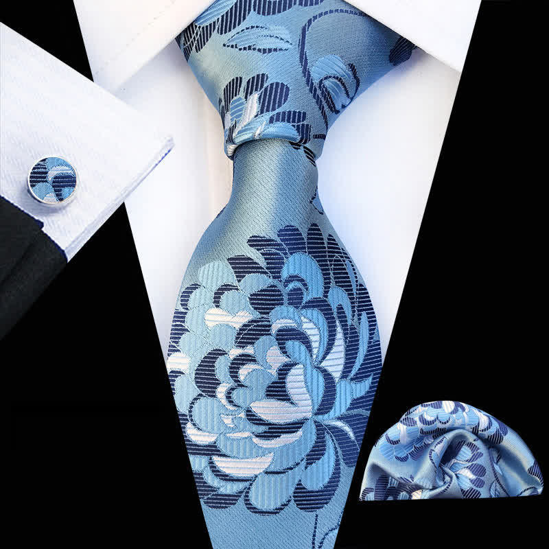 Ensemble de 3 cravates à motif de pivoines pour homme