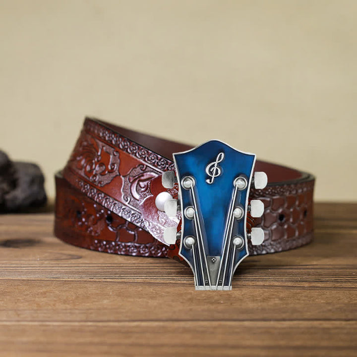 Ceinture en cuir avec boucle de tête de guitare musicale DIY pour homme