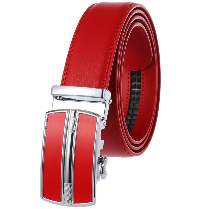 Ceinture en cuir à boucle automatique creuse simple pour homme - Rouge - 46 - image 14
