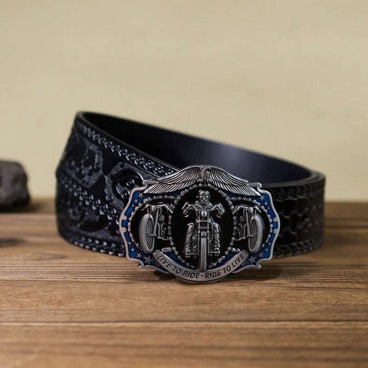 Ceinture en cuir à boucle de moto DIY Live to Ride pour homme