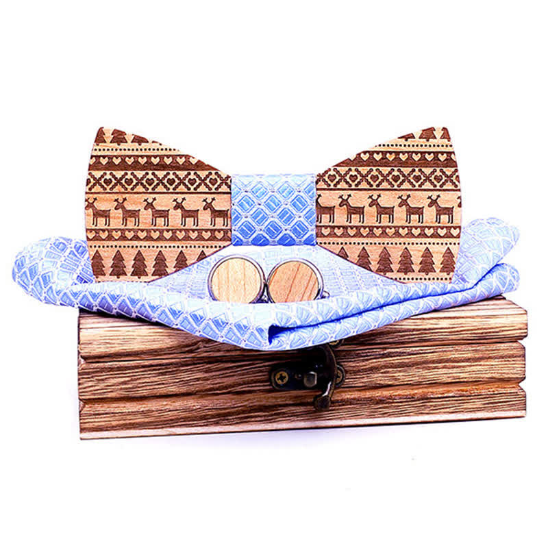 Lot de 3 nœuds papillon en bois à motif de Noël pour homme
