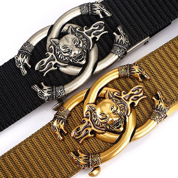 Ceinture en nylon pour homme avec loups féroces en flammes