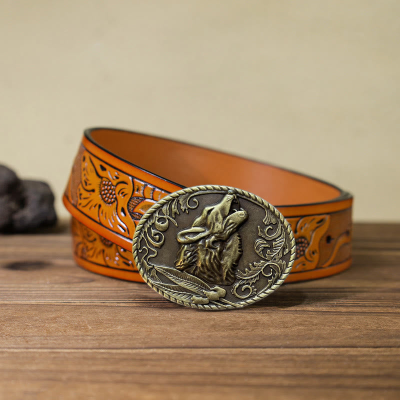 Ceinture en cuir à boucle tête de loup hurlant DIY pour homme