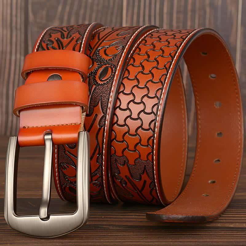 Ceinture en cuir à motif floral en relief pour homme