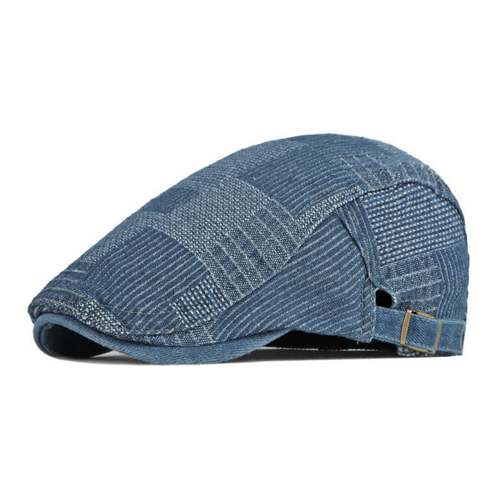 Béret en denim délavé avec casquette plate de peintre de personnalité - Bleu moyen - Réglable (environ 21 5/8"-23 5/8") - image 10