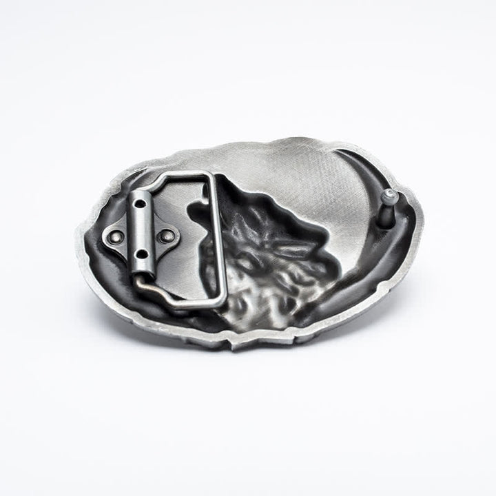 Ceinture en cuir à boucle ovale pour homme avec motif loup hurlant et lune