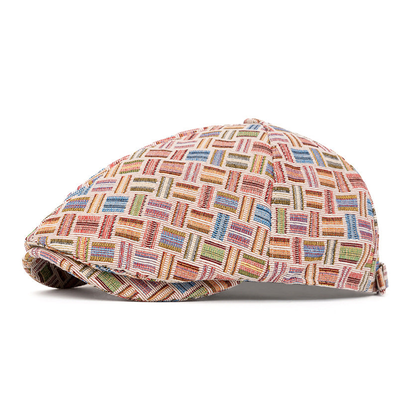 Béret artistique rétro en jacquard coloré à carreaux - Six pièces - Rose - Réglable (22 1/2"-24") - image 11