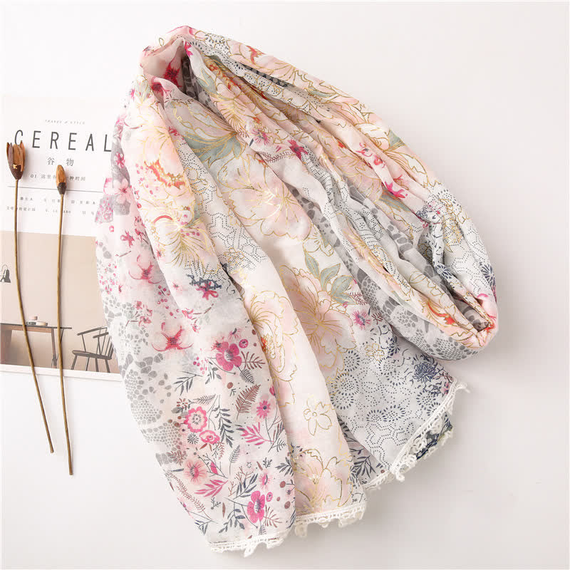 Écharpe en voile fin et dentelle florale pour femme