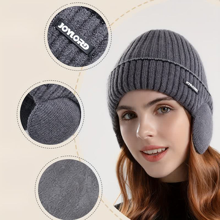Bonnet unisexe en tricot épais et élastique avec cache-oreilles de couleur unie