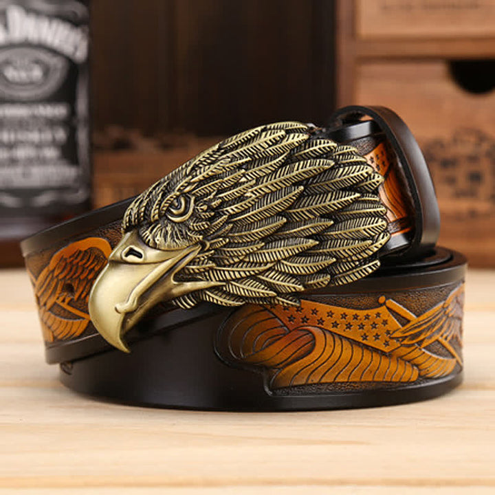 Ceinture en cuir avec boucle d'aigle et tête de vautour 3D pour homme