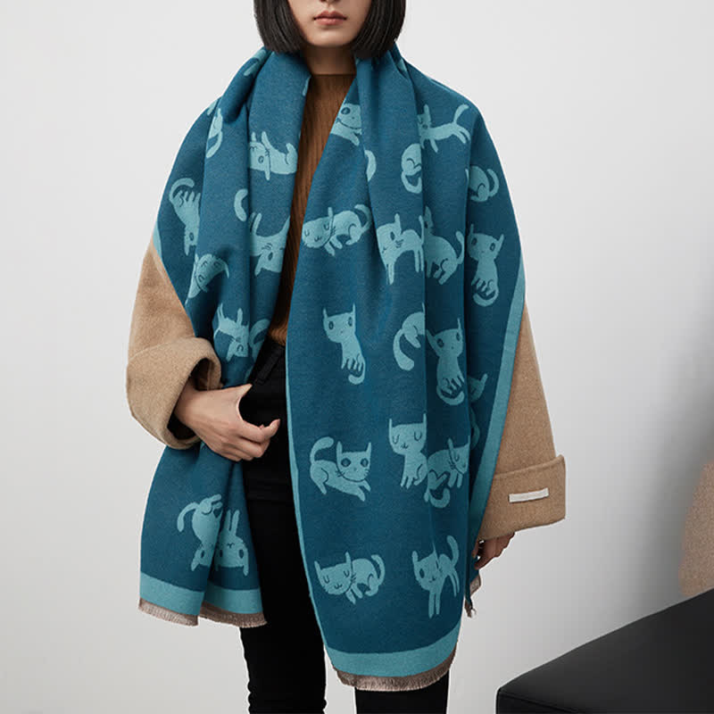 Écharpe grande taille pour femme, chaude et résistante au froid, avec imprimé chat