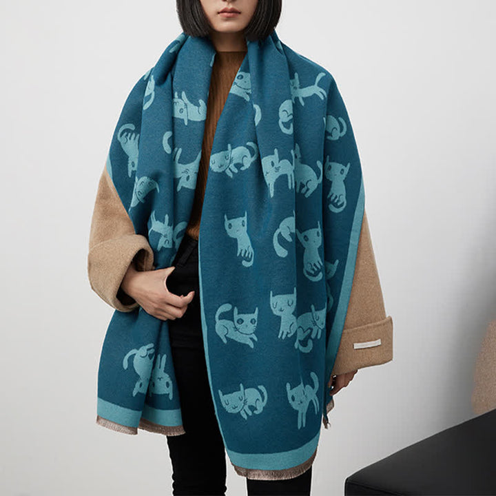 Écharpe grande taille pour femme, chaude et résistante au froid, avec imprimé chat