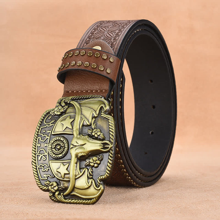 Ceinture en cuir à rivets style bœuf Longhorn antique pour homme