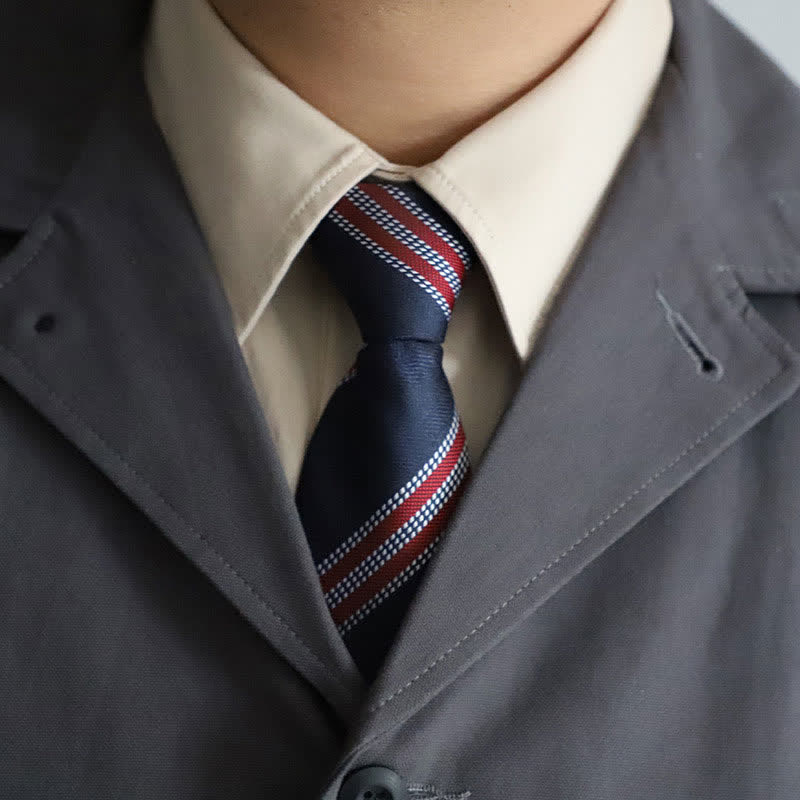 Cravate élégante à fermeture éclair pour homme, motif cachemire rayé - Rayé bleu marine et rouge - image 0