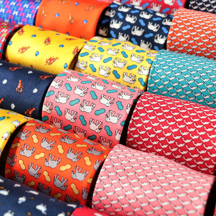 Cravate en soie pure pour homme avec motifs d'animaux dansants