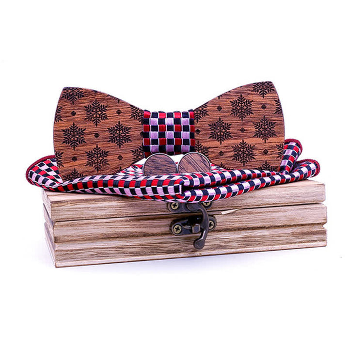 Lot de 3 nœuds papillon en bois à motif flocons de neige pour homme