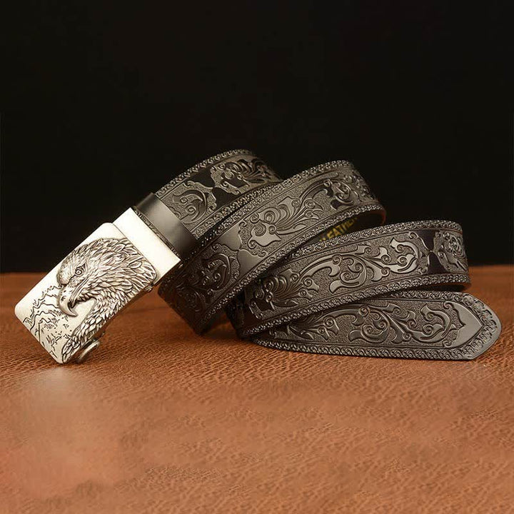 Ceinture en cuir sculptée à tête d'aigle pour homme