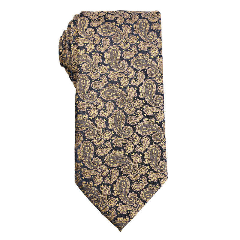 Cravate à motif cachemire pour homme, série orange et or 