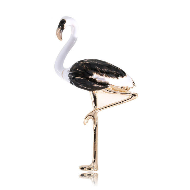 Broche flamant exotique en émail pour femme