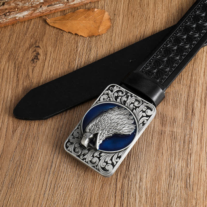 Ceinture rectangulaire en cuir western pour homme avec tête d'aigle à tête blanche