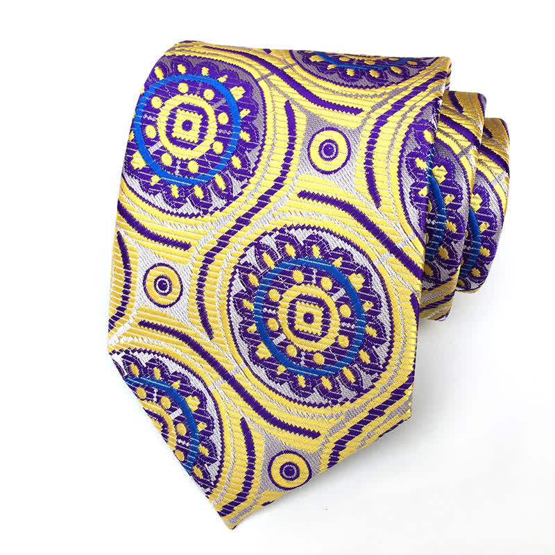 Cravate à motif floral et médaillon géométrique royal pour homme - Or et violet - image 0