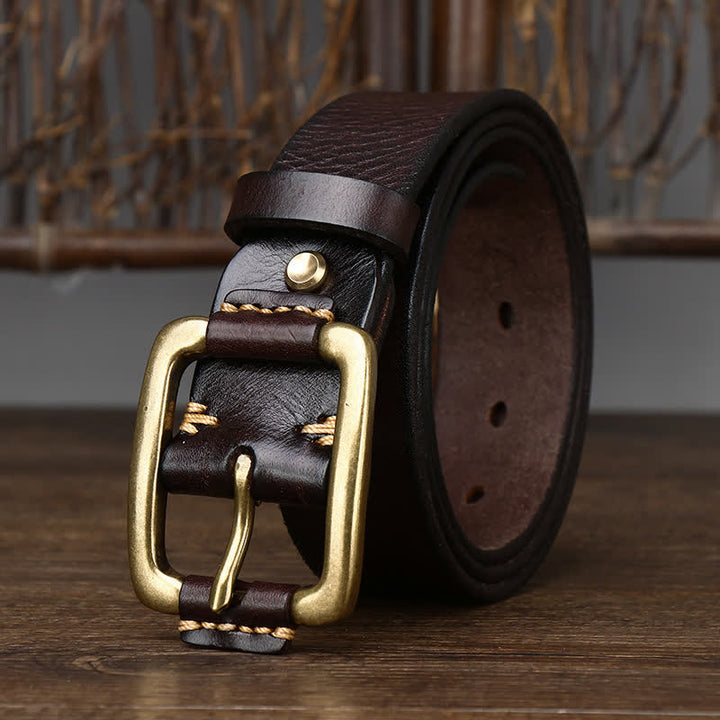 Ceinture en cuir à boucle en cuivre épais pour homme