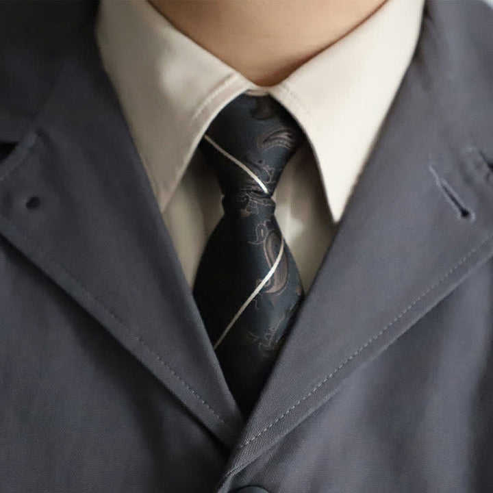 Cravate élégante à fermeture éclair pour homme, motif cachemire rayé