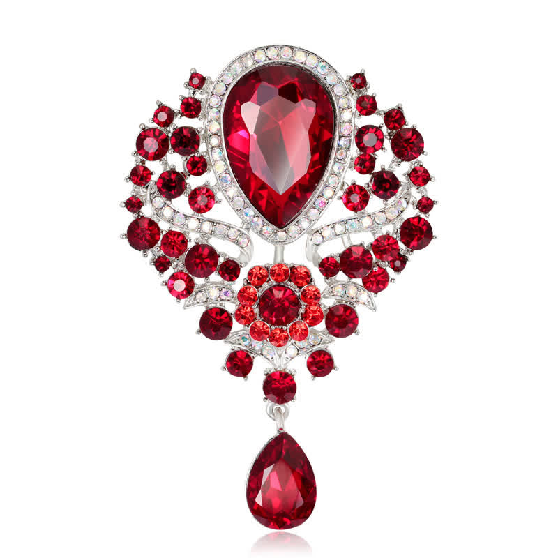 Broche en forme de goutte d'eau en verre transparent pour femme