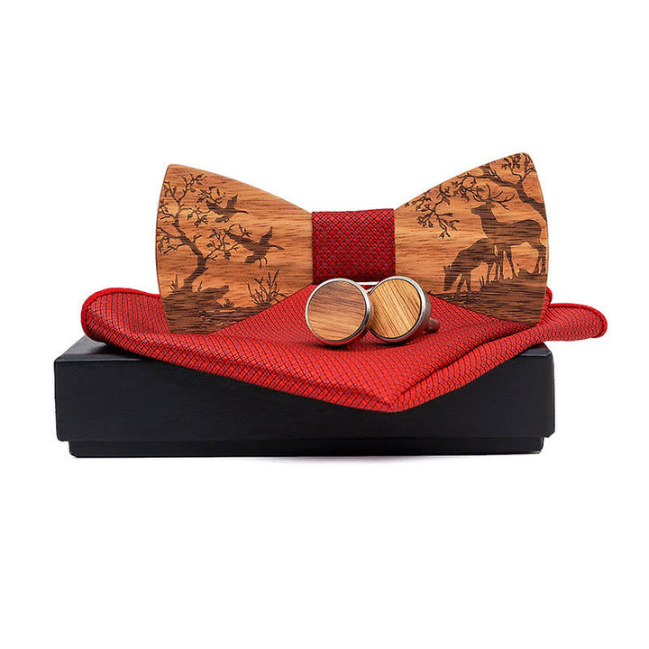 Lot de 3 nœuds papillon fantaisie en bois pour homme en forme d'élan de Noël