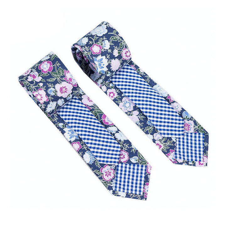 Cravate patchwork florale à carreaux pour homme - Fleurs bleues - image 36