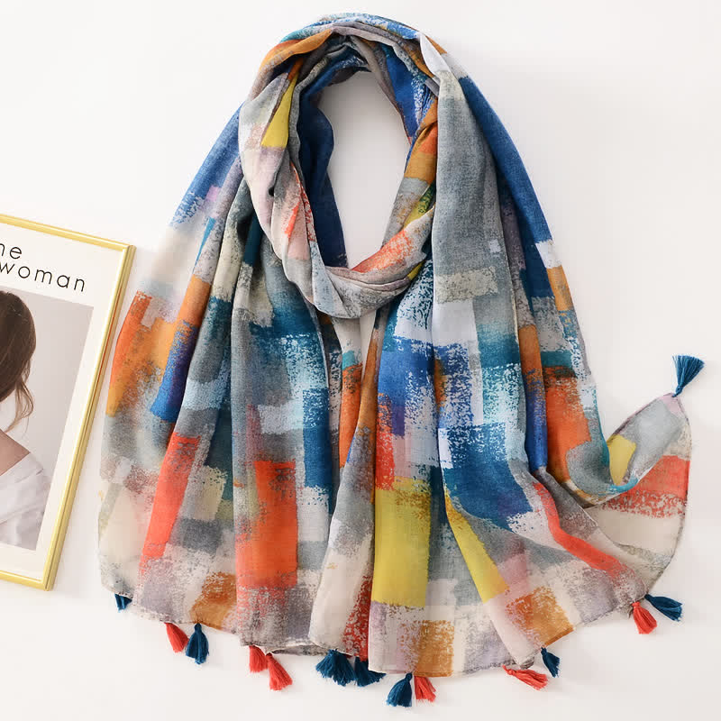 Écharpe fine à pompon et motif papillons floraux pour femme