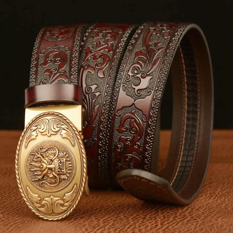 Ceinture en cuir à boucle elliptique pour homme avec dragon