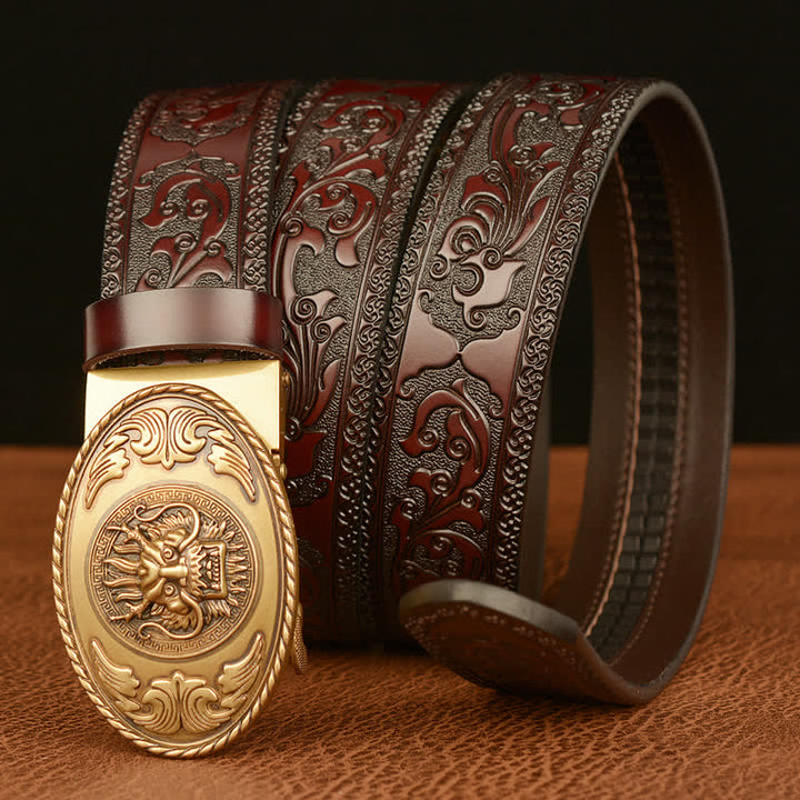 Ceinture en cuir à boucle elliptique pour homme avec dragon