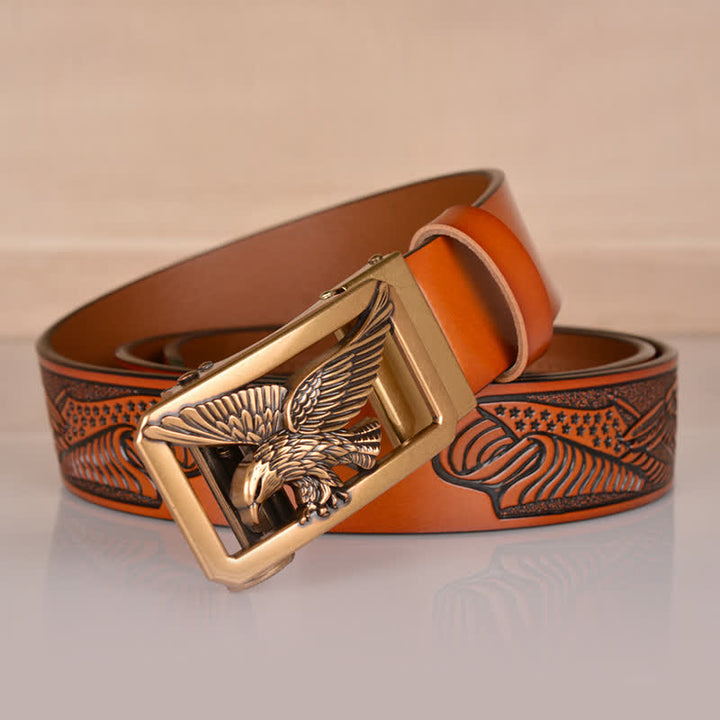 Ceinture en cuir gaufré à boucle aigle creuse pour homme